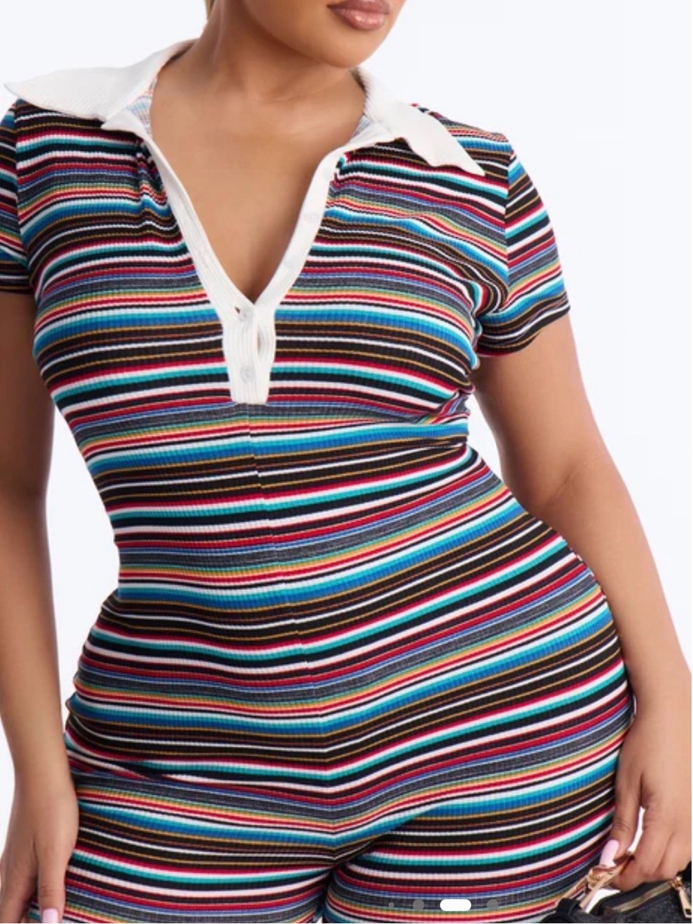 Fashion Nova Striped Multicolor Knit Polo Romper - Short Sleeve